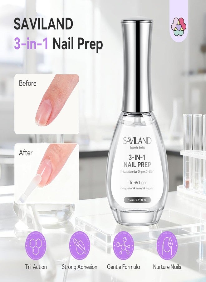 SAVILAND Essentials Tri-Action Nail Dehydrator and Primer: 3-in-1 Nail Primer for Better Adhesion & Longer Lasting Manicure Plant-Based Nourishing Dehydrator Nails Prep Supplies for Salon - Image 2